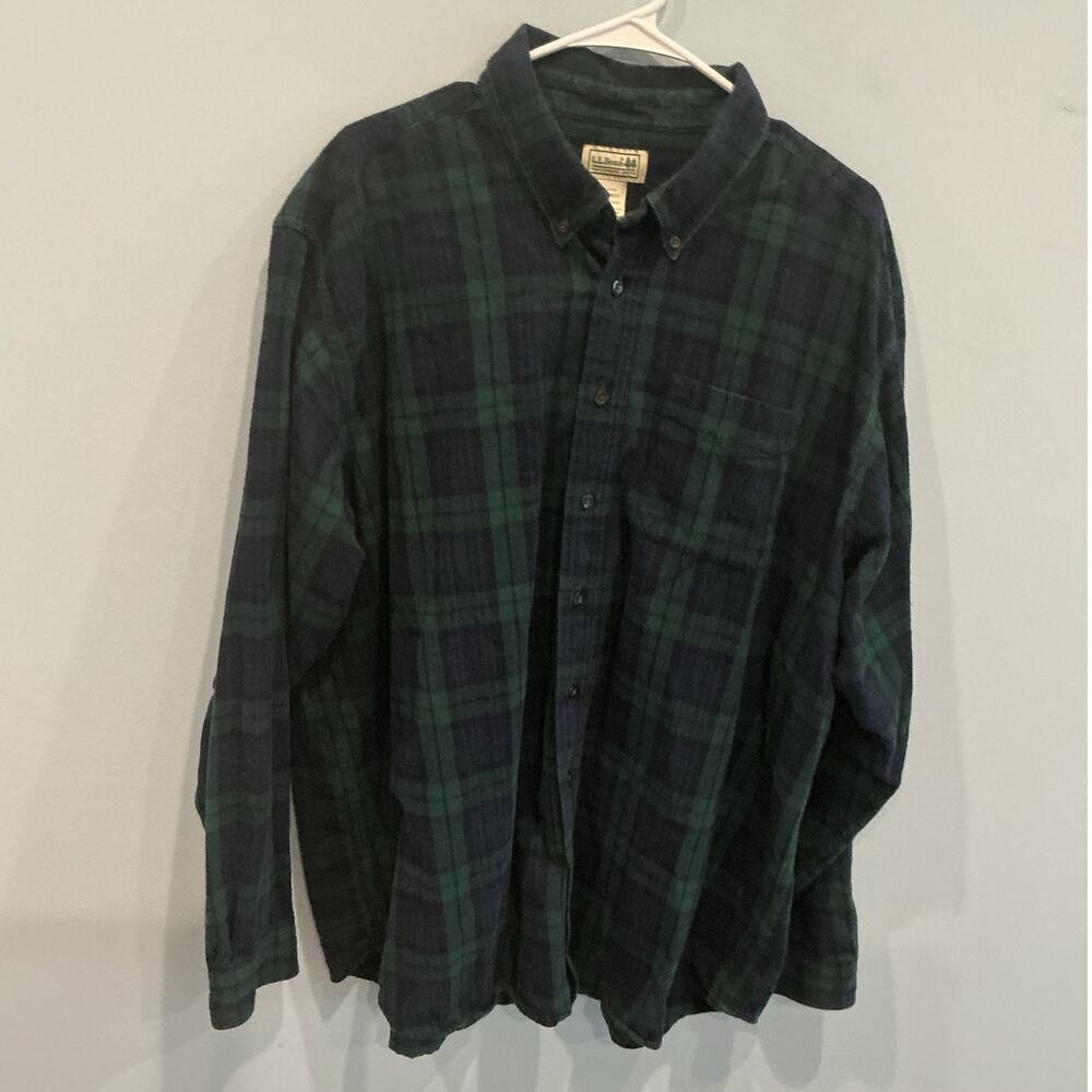 LL Bean Mens Flannel Button Up Shirt Size XXL Green Plaid Cabin Gorpcore Outdoor